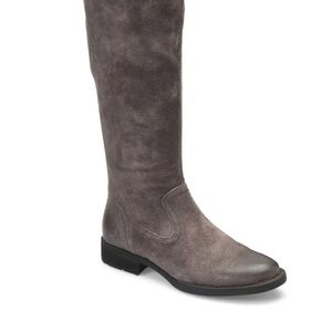 Born Borman over the knee boot-leopard lining-fold over EUC size 10m gray suede.